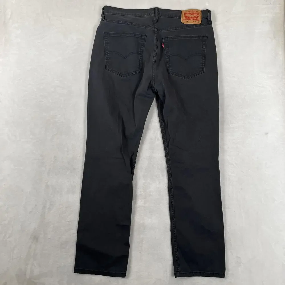 Levi's 514 Jeans Mens 36x32 Gray Regular Straight Stretch Denim Dark Wash Pants